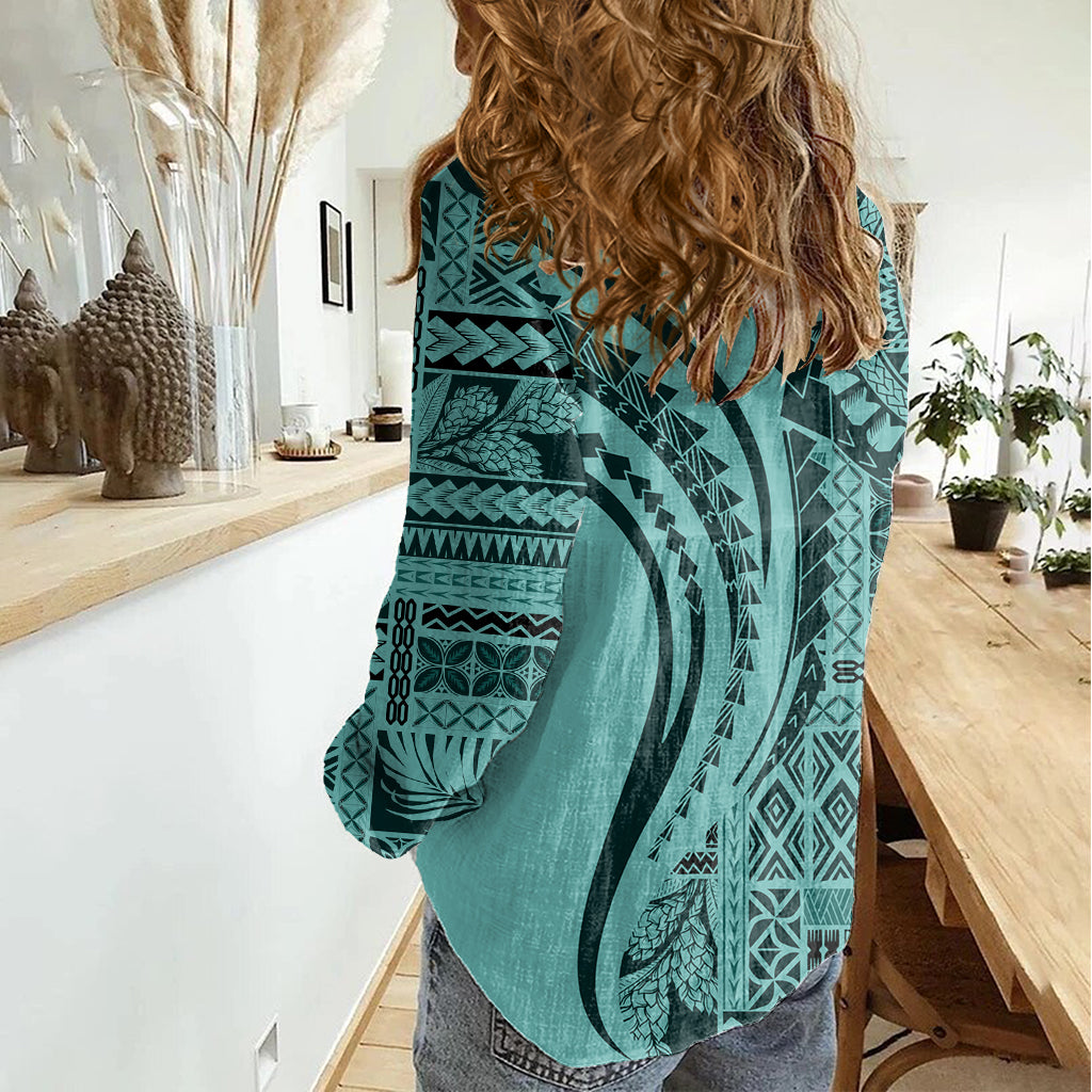 Samoa Siapo Arty Women Casual Shirt Turquoise Style LT9 - Polynesian Pride