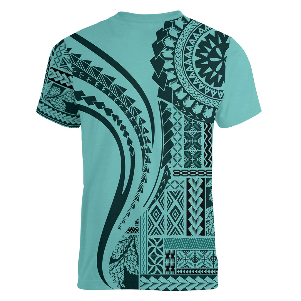 Samoa Siapo Arty Women V Neck T Shirt Turquoise Style LT9 - Polynesian Pride