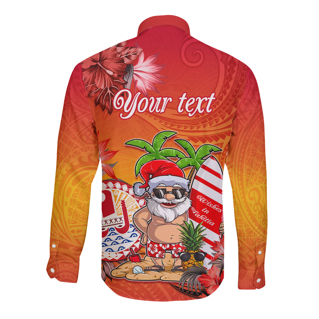 Personalised Wishes in Tahitian Christmas Long Sleeve Button Shirt French Polynesia Santa Beach LT9 - Polynesian Pride