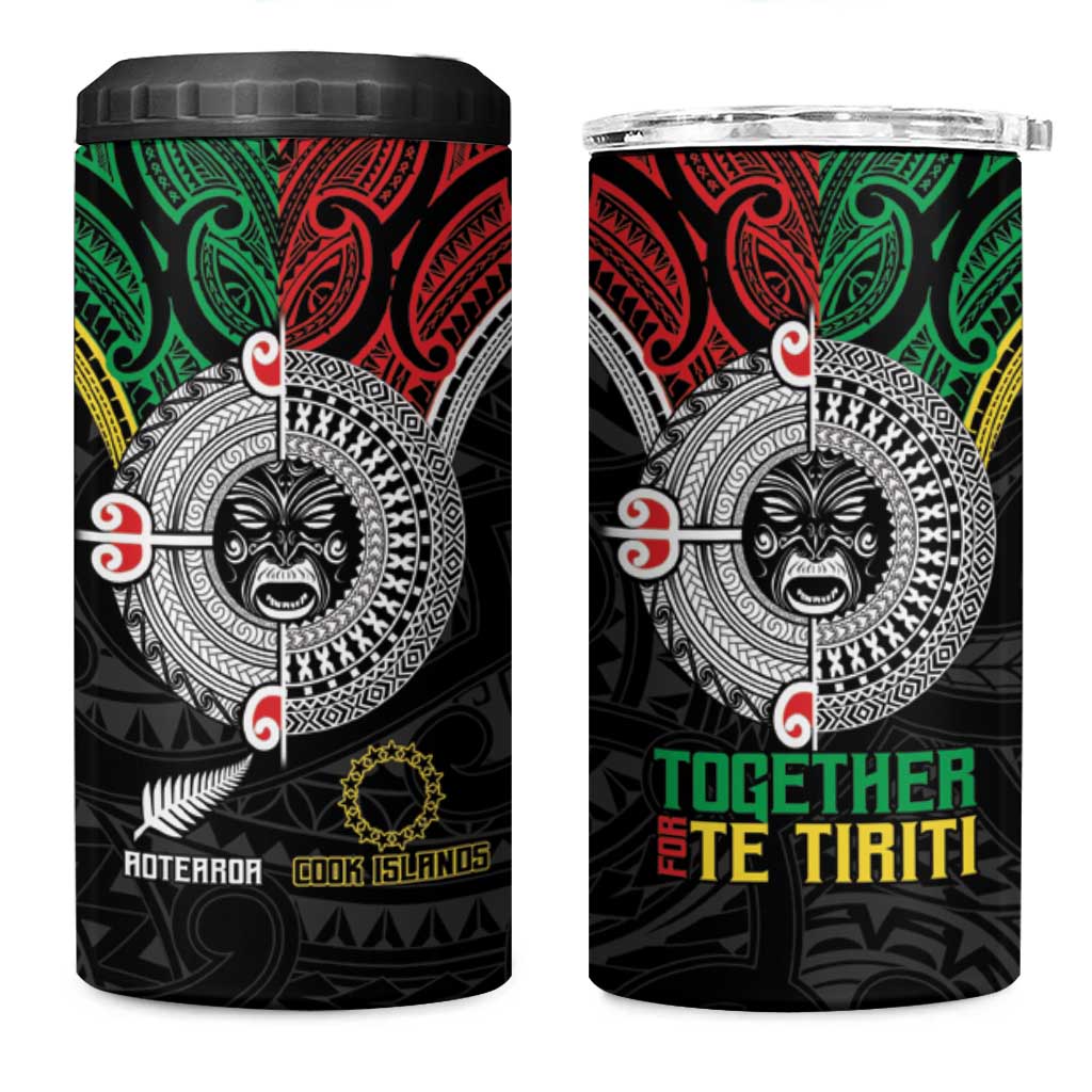 Aotearoa and Cook Islands Mo Te Tiriti 4 in 1 Can Cooler Tumbler New Zealand Honour The Treaty Ake!Ake!Ake!