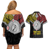 Aotearoa and Niue Mo Te Tiriti Couples Matching Off Shoulder Short Dress and Hawaiian Shirt New Zealand Honour The Treaty Ake!Ake!Ake!