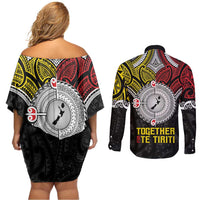 Aotearoa and Niue Mo Te Tiriti Couples Matching Off Shoulder Short Dress and Long Sleeve Button Shirt New Zealand Honour The Treaty Ake!Ake!Ake!
