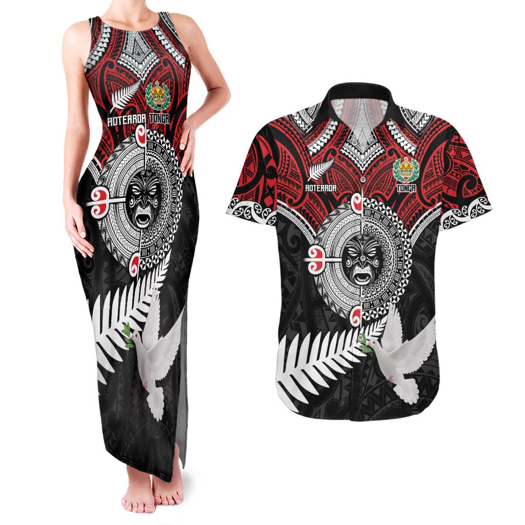 Aotearoa and Tonga Mo Te Tiriti Couples Matching Tank Maxi Dress and Hawaiian Shirt New Zealand Honour The Treaty Ake!Ake!Ake!