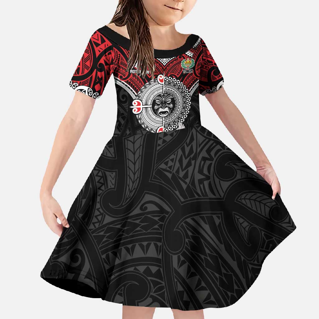 Aotearoa and Tonga Mo Te Tiriti Family Matching Long Sleeve Bodycon Dress and Hawaiian Shirt New Zealand Honour The Treaty Ake!Ake!Ake! LT9 Daughter's Dress Red - Polynesian Pride