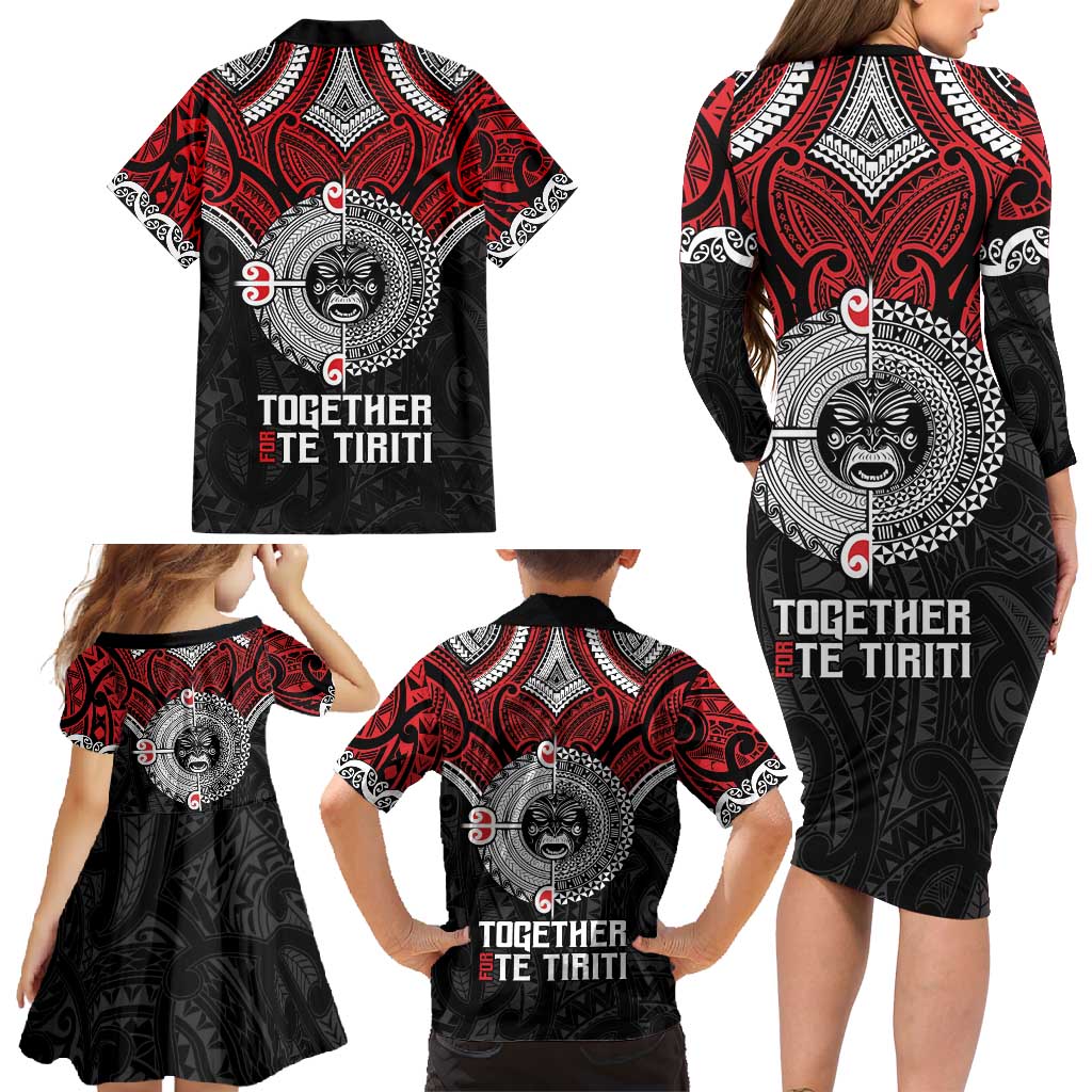Aotearoa and Tonga Mo Te Tiriti Family Matching Long Sleeve Bodycon Dress and Hawaiian Shirt New Zealand Honour The Treaty Ake!Ake!Ake! LT9 - Polynesian Pride
