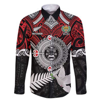Aotearoa and Tonga Mo Te Tiriti Family Matching Long Sleeve Bodycon Dress and Hawaiian Shirt New Zealand Honour The Treaty Ake!Ake!Ake! LT9 Dad's Shirt - Long Sleeve Red - Polynesian Pride