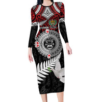 Aotearoa and Tonga Mo Te Tiriti Family Matching Long Sleeve Bodycon Dress and Hawaiian Shirt New Zealand Honour The Treaty Ake!Ake!Ake! LT9 Mom's Dress Red - Polynesian Pride