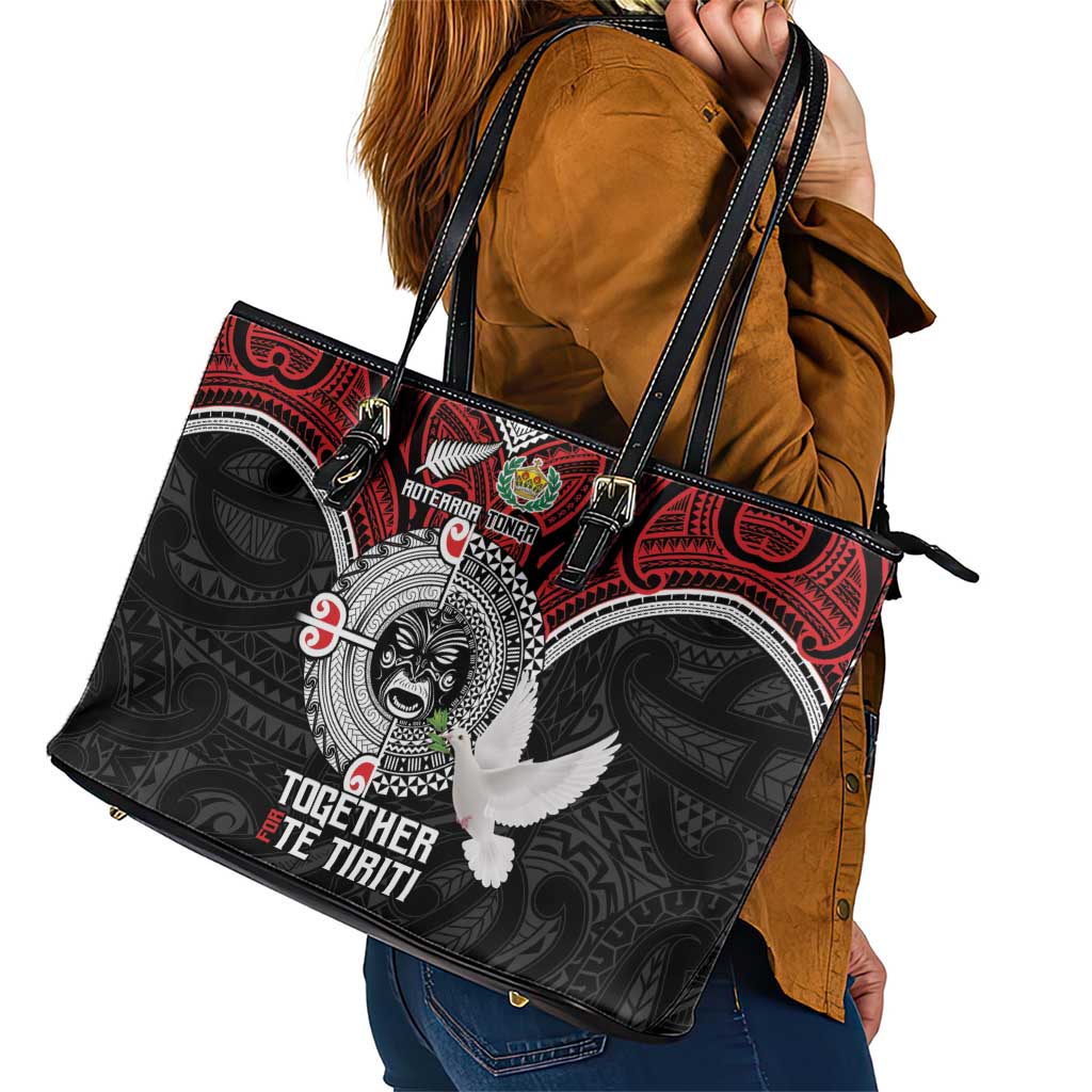 Aotearoa and Tonga Mo Te Tiriti Leather Tote Bag New Zealand Honour The Treaty Ake!Ake!Ake! LT9 - Polynesian Pride