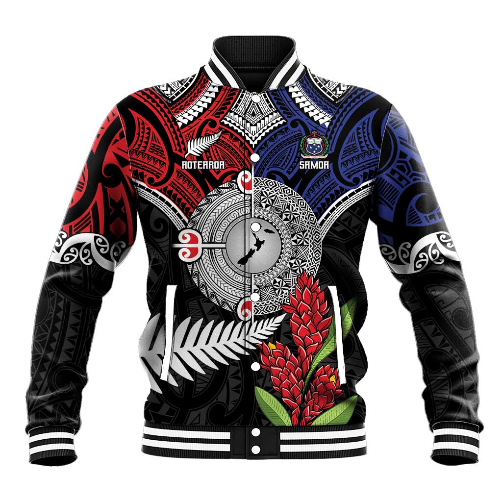 Aotearoa and Samoa Mo Te Tiriti Baseball Jacket Tangata Moana Stand with Tangata Whenua LT9 Unisex Blue - Polynesian Pride