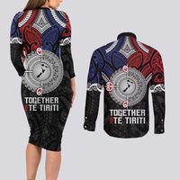 Aotearoa and Samoa Mo Te Tiriti Couples Matching Long Sleeve Bodycon Dress and Long Sleeve Button Shirt Tangata Moana Stand with Tangata Whenua