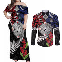 Aotearoa and Samoa Mo Te Tiriti Couples Matching Off Shoulder Maxi Dress and Long Sleeve Button Shirt Tangata Moana Stand with Tangata Whenua