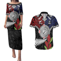 Aotearoa and Samoa Mo Te Tiriti Couples Matching Puletasi and Hawaiian Shirt Tangata Moana Stand with Tangata Whenua