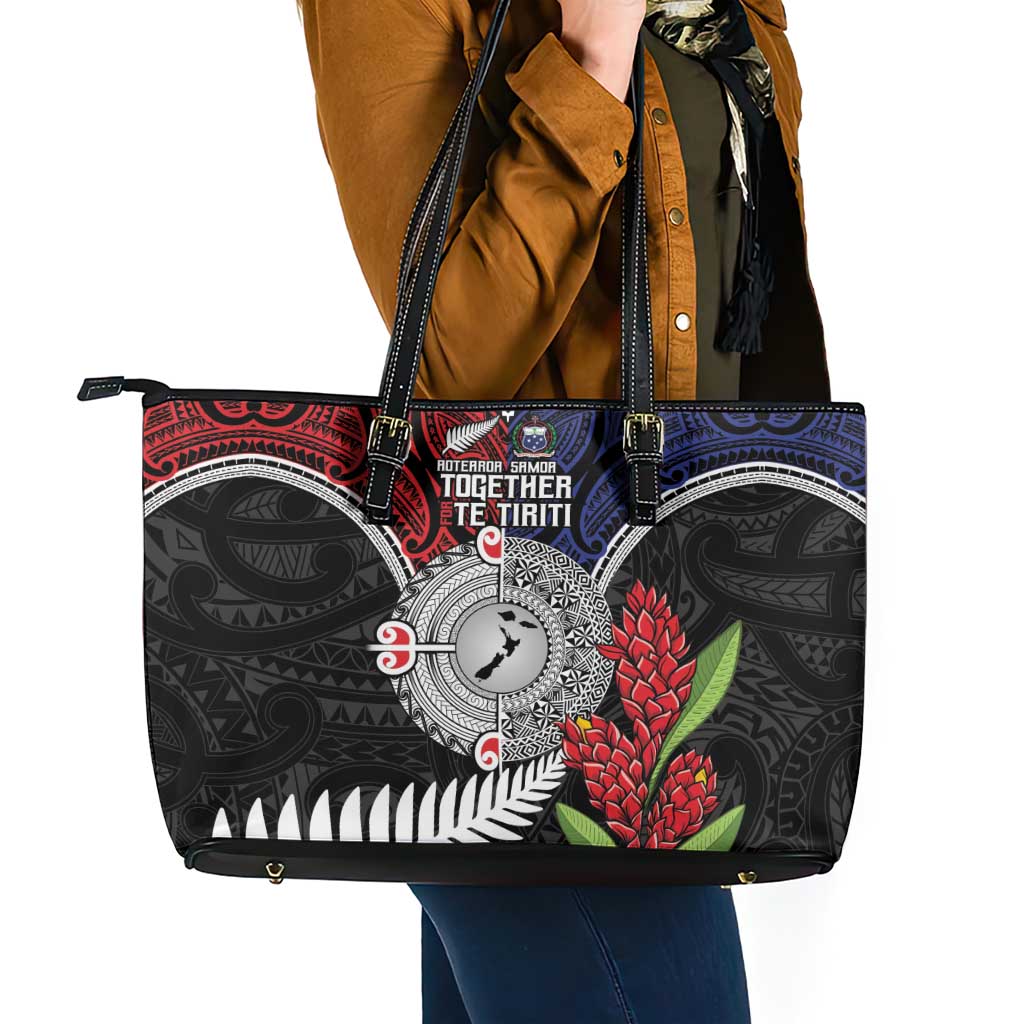 Aotearoa and Samoa Mo Te Tiriti Leather Tote Bag Tangata Moana Stand with Tangata Whenua LT9 - Polynesian Pride