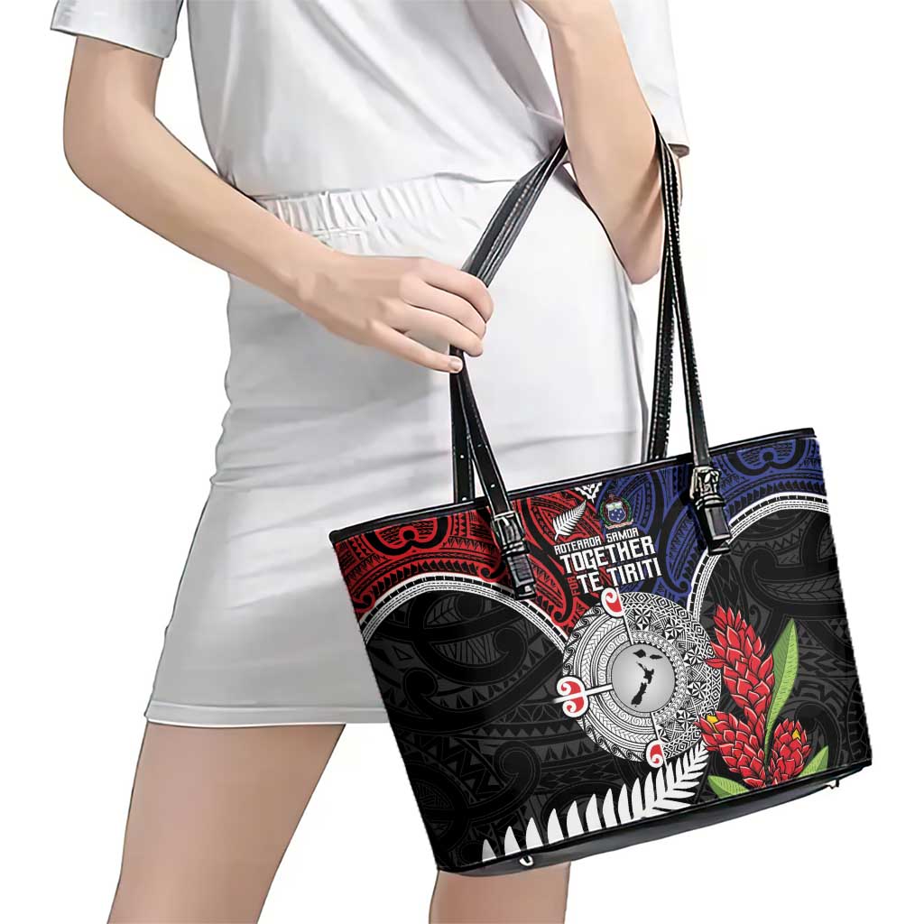 Aotearoa and Samoa Mo Te Tiriti Leather Tote Bag Tangata Moana Stand with Tangata Whenua LT9 - Polynesian Pride