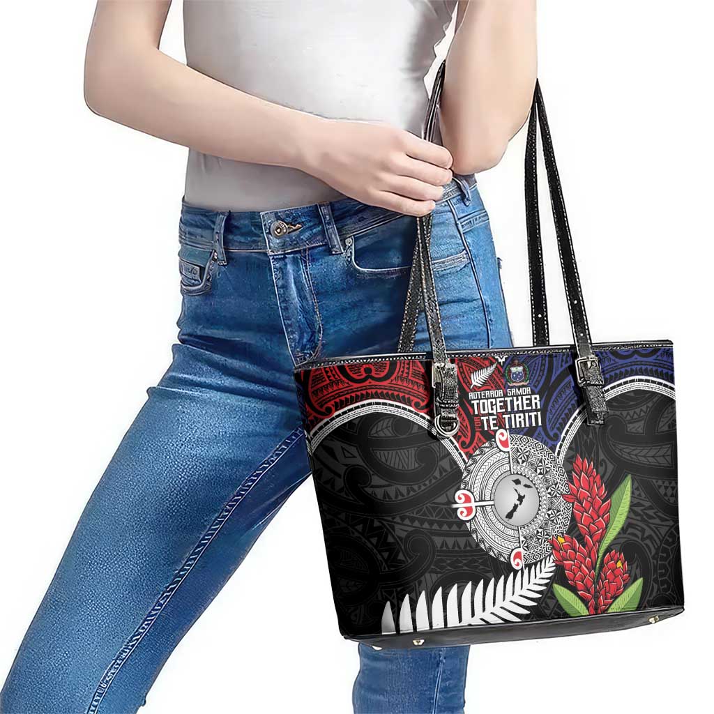 Aotearoa and Samoa Mo Te Tiriti Leather Tote Bag Tangata Moana Stand with Tangata Whenua LT9 - Polynesian Pride