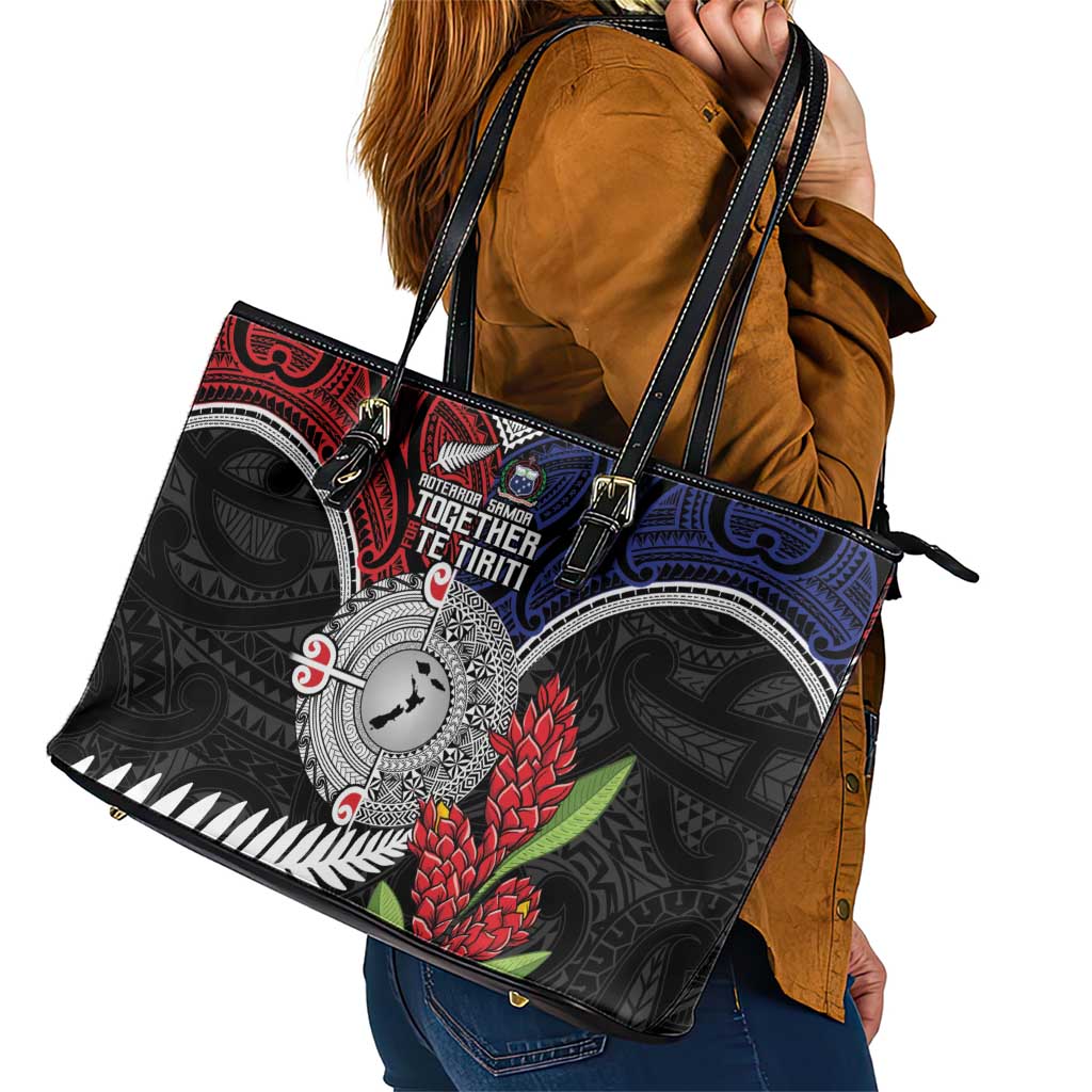 Aotearoa and Samoa Mo Te Tiriti Leather Tote Bag Tangata Moana Stand with Tangata Whenua LT9 - Polynesian Pride
