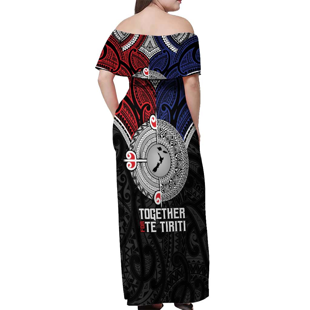 Aotearoa and Samoa Mo Te Tiriti Off Shoulder Maxi Dress Tangata Moana Stand with Tangata Whenua LT9 - Polynesian Pride