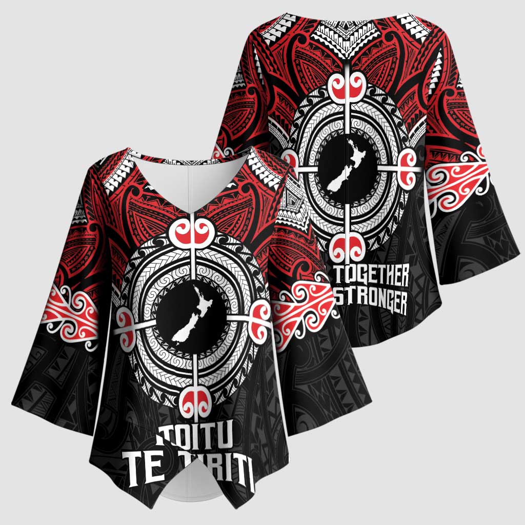 Aotearoa Proud To Be Maori Kimono Sleeve Blouse New Zealand Fight Together - Polynesian Pride