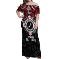 Aotearoa Proud To Be Maori Off Shoulder Maxi Dress New Zealand Fight Together LT9 Women Red - Polynesian Pride