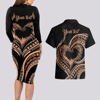 Personalised Valentines Day Romantic Lovers Couples Matching Long Sleeve Bodycon Dress and Hawaiian Shirt LT9 - Polynesian Pride