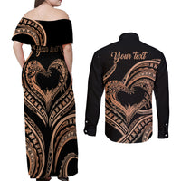Personalised Valentines Day Romantic Lovers Couples Matching Off Shoulder Maxi Dress and Long Sleeve Button Shirt LT9 - Polynesian Pride