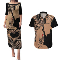 Personalised Valentines Day Romantic Lovers Couples Matching Puletasi and Hawaiian Shirt LT9 Gold - Polynesian Pride