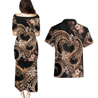 Polynesia Valentines Day Forever In My Heart Tattoo Couples Matching Puletasi and Hawaiian Shirt Gold Style LT9 - Polynesian Pride
