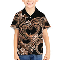 Polynesia Valentines Day Forever In My Heart Tattoo Family Matching Long Sleeve Bodycon Dress and Hawaiian Shirt Gold Style LT9 Son's Shirt Gold - Polynesian Pride