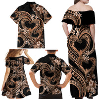 Polynesia Valentines Day Forever In My Heart Tattoo Family Matching Off Shoulder Maxi Dress and Hawaiian Shirt Gold Style LT9 - Polynesian Pride
