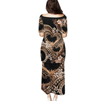 Polynesia Valentines Day Forever In My Heart Tattoo Family Matching Puletasi and Hawaiian Shirt Gold Style LT9 - Polynesian Pride