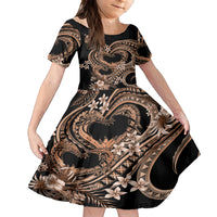 Polynesia Valentines Day Forever In My Heart Tattoo Family Matching Tank Maxi Dress and Hawaiian Shirt Gold Style LT9 Daughter's Dress Gold - Polynesian Pride