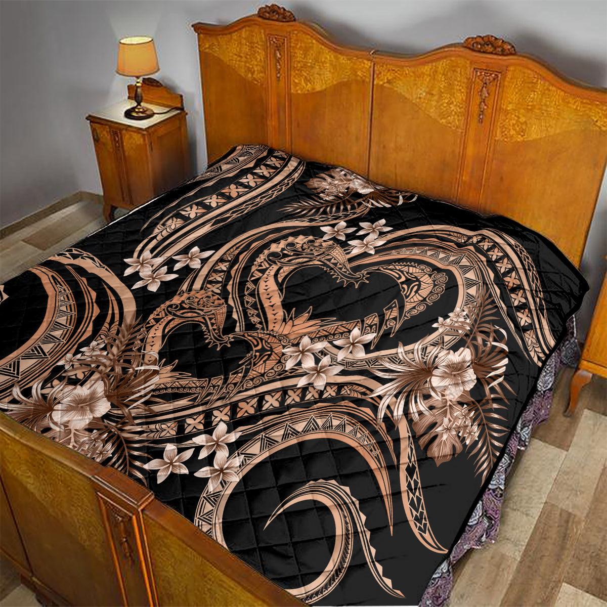 Polynesia Valentines Day Forever In My Heart Tattoo Quilt Gold Style LT9 - Polynesian Pride