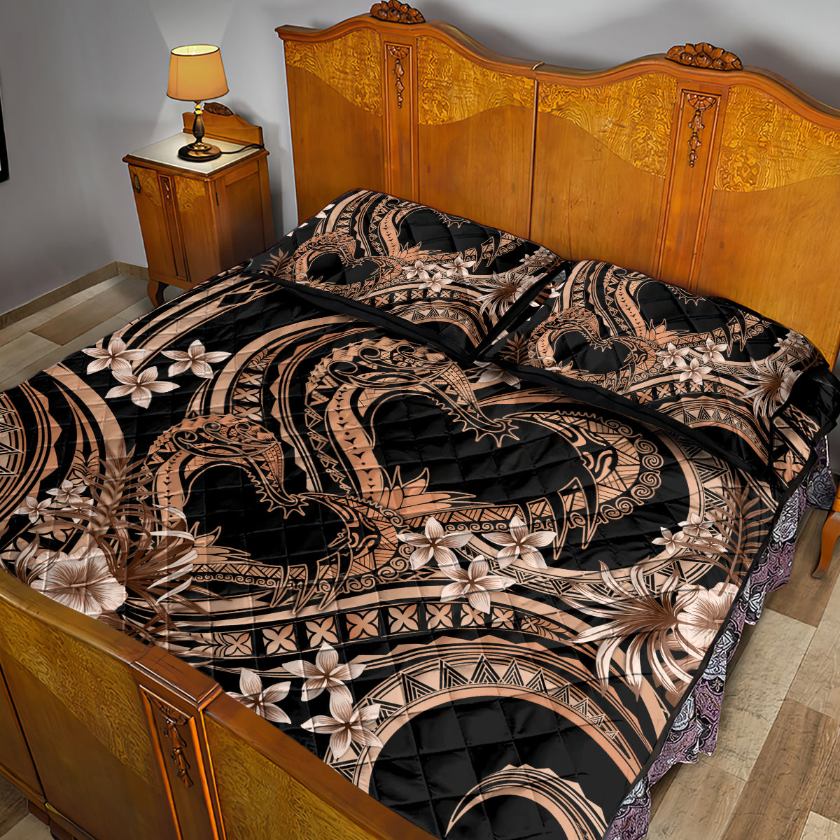 Polynesia Valentines Day Forever In My Heart Tattoo Quilt Bed Set Gold Style LT9 - Polynesian Pride