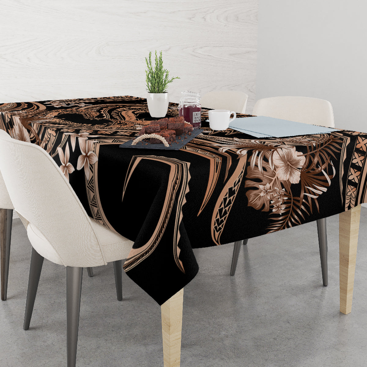Polynesia Valentines Day Forever In My Heart Tattoo Tablecloth Gold Style LT9 - Polynesian Pride