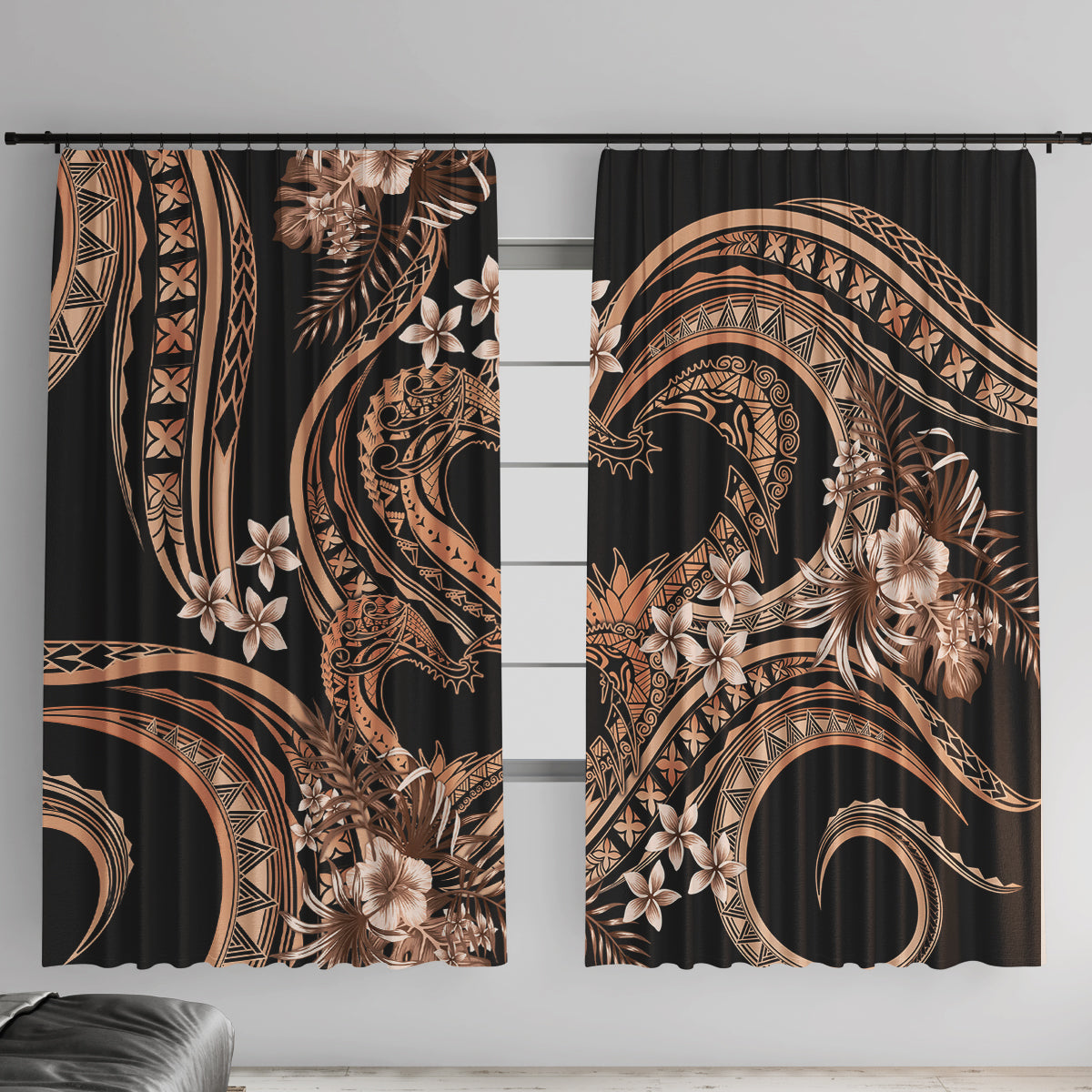 Polynesia Valentines Day Forever In My Heart Tattoo Window Curtain Gold Style LT9 With Hooks Gold - Polynesian Pride