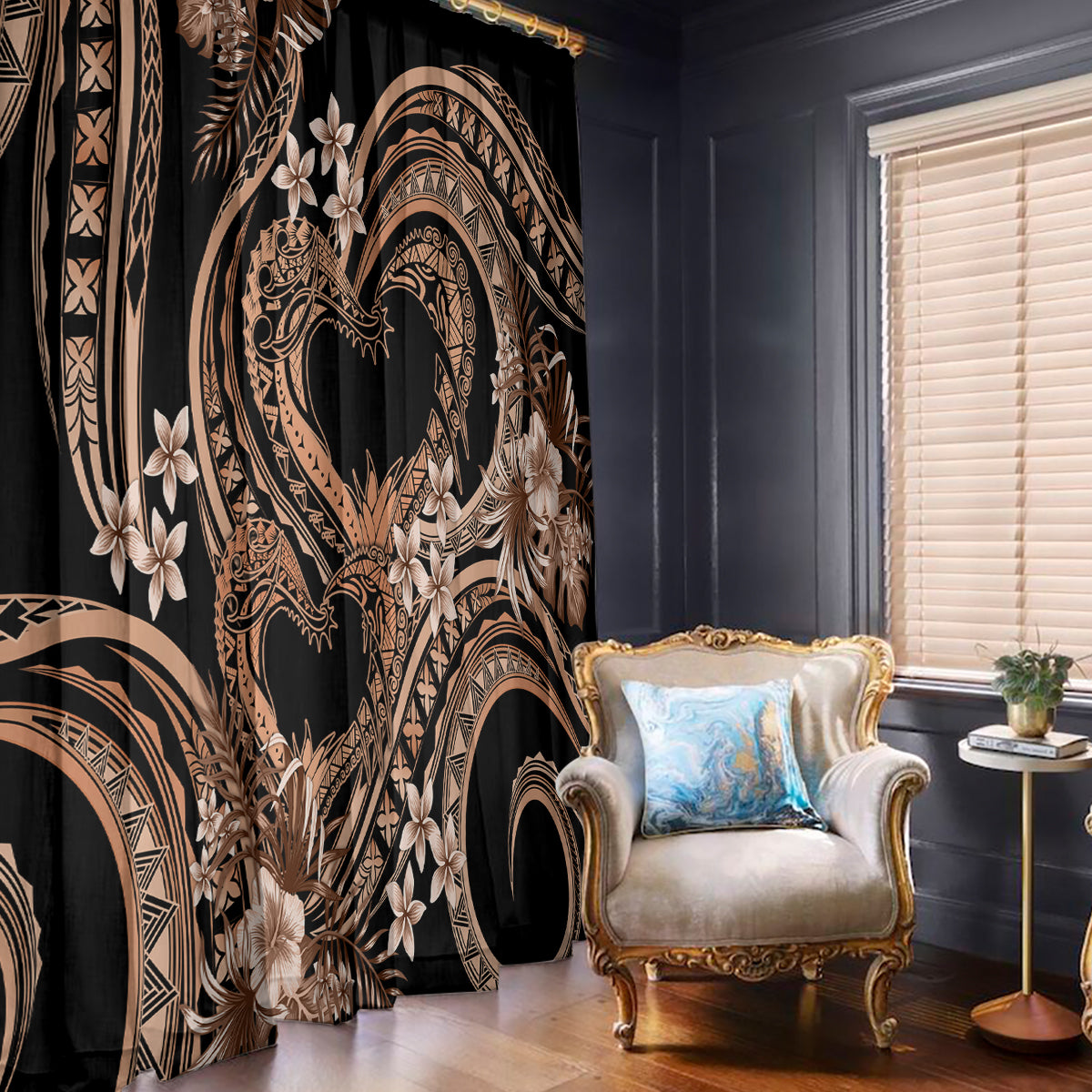 Polynesia Valentines Day Forever In My Heart Tattoo Window Curtain Gold Style LT9 - Polynesian Pride