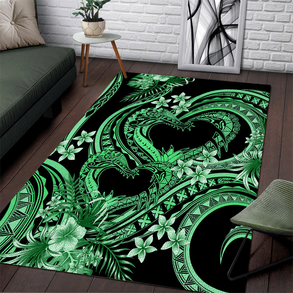 Polynesia Valentines Day Forever In My Heart Tattoo Area Rug Green Style LT9 Green - Polynesian Pride