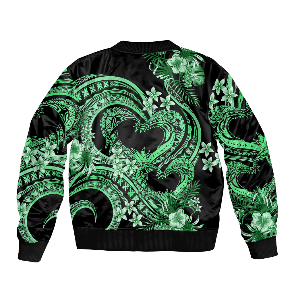 Polynesia Valentines Day Forever In My Heart Tattoo Bomber Jacket Green Style LT9 - Polynesian Pride