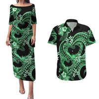 Polynesia Valentines Day Forever In My Heart Tattoo Couples Matching Puletasi and Hawaiian Shirt Green Style LT9 Green - Polynesian Pride