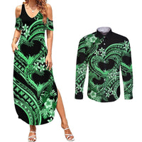 Polynesia Valentines Day Forever In My Heart Tattoo Couples Matching Summer Maxi Dress and Long Sleeve Button Shirt Green Style LT9 Green - Polynesian Pride