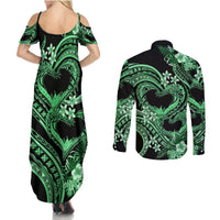 Polynesia Valentines Day Forever In My Heart Tattoo Couples Matching Summer Maxi Dress and Long Sleeve Button Shirt Green Style LT9 - Polynesian Pride