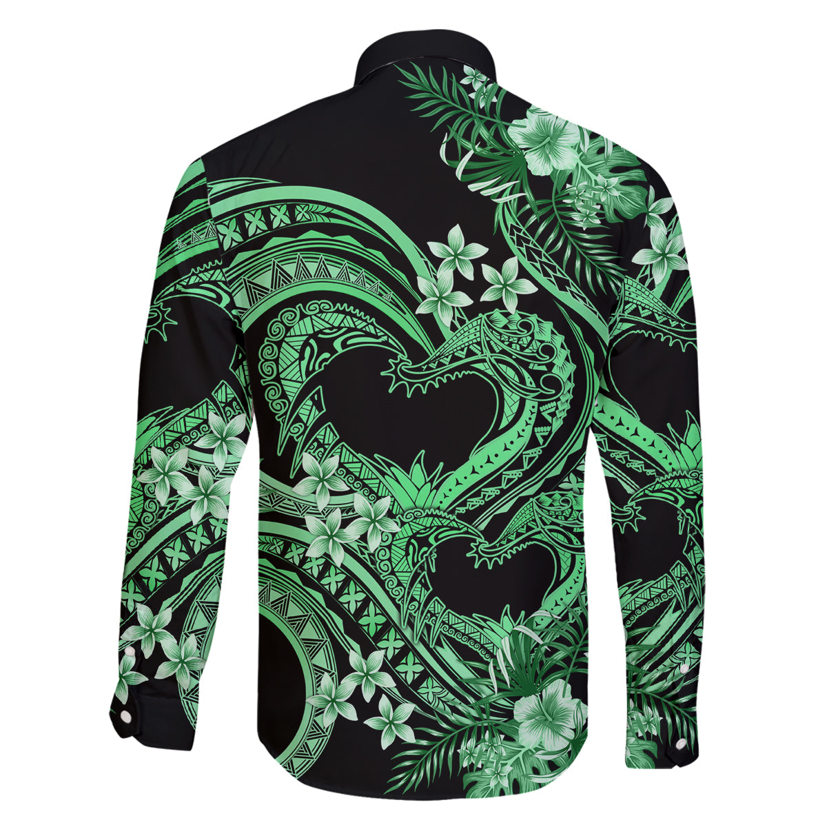 Polynesia Valentines Day Forever In My Heart Tattoo Family Matching Off Shoulder Short Dress and Hawaiian Shirt Green Style LT9 - Polynesian Pride