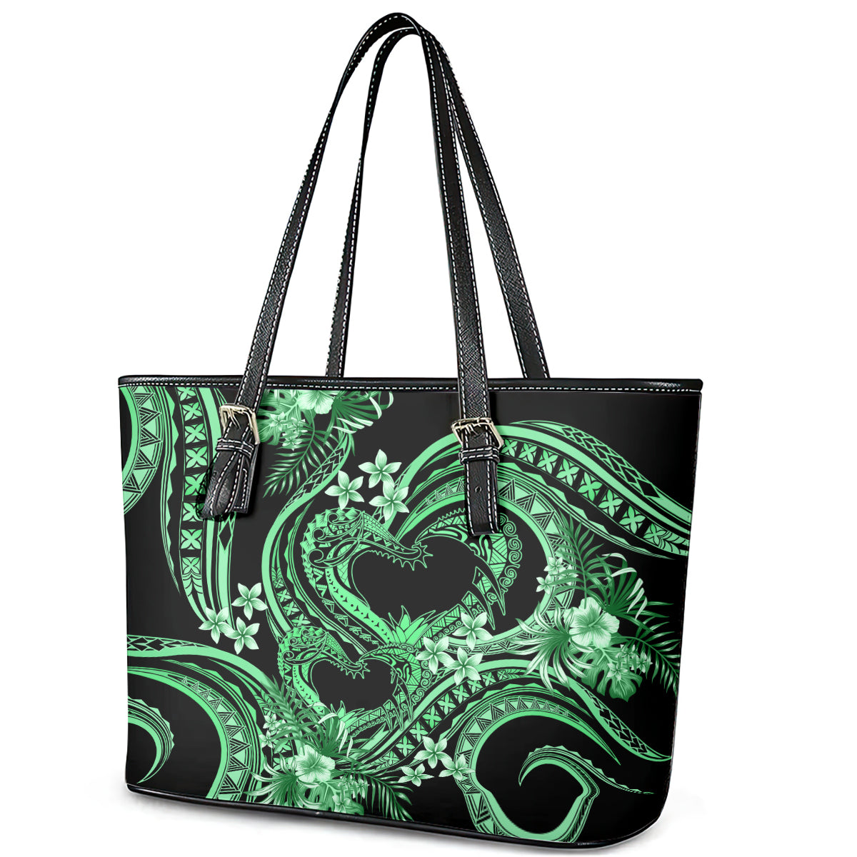 Polynesia Valentines Day Forever In My Heart Tattoo Leather Tote Bag Green Style LT9 - Polynesian Pride