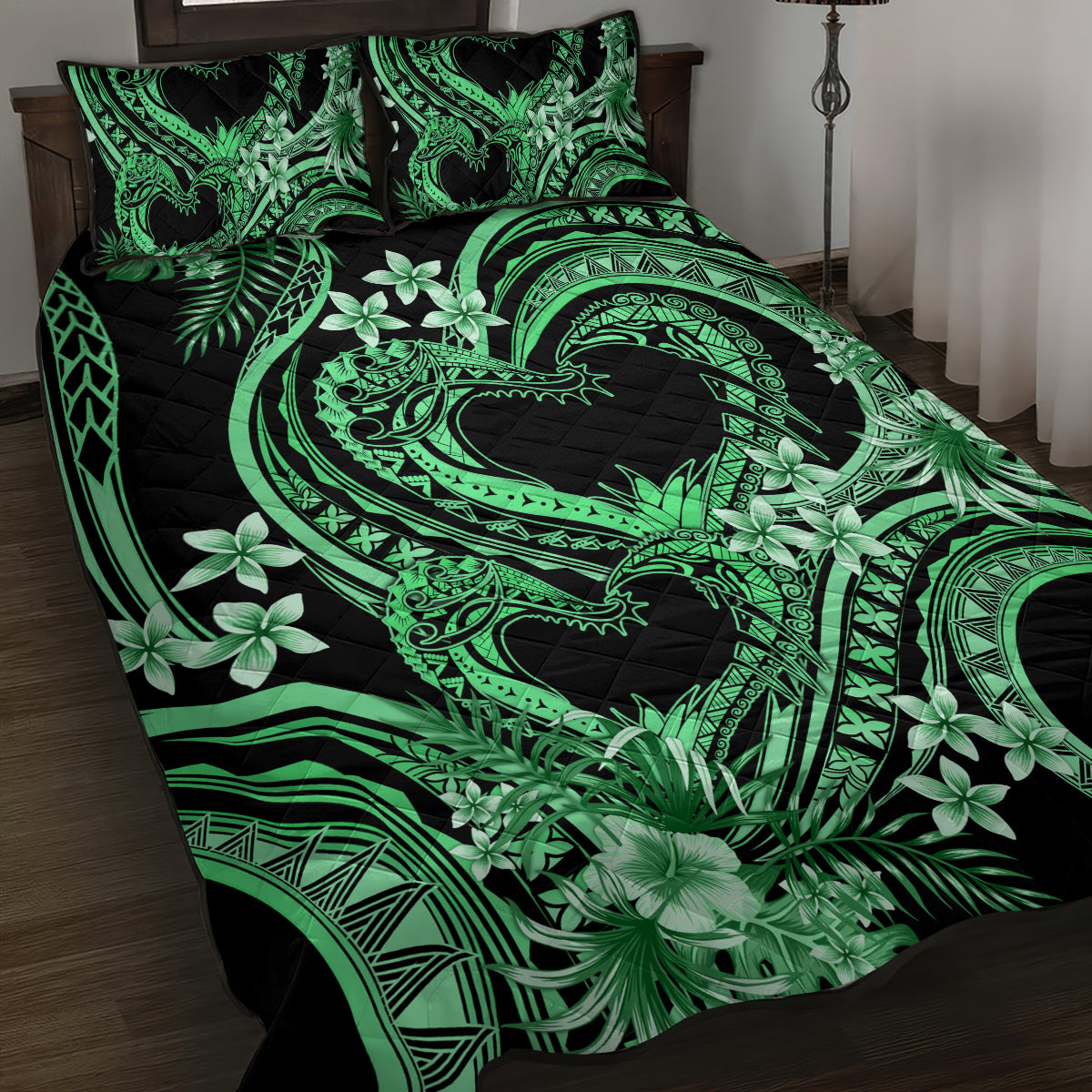 Polynesia Valentines Day Forever In My Heart Tattoo Quilt Bed Set Green Style LT9 Green - Polynesian Pride