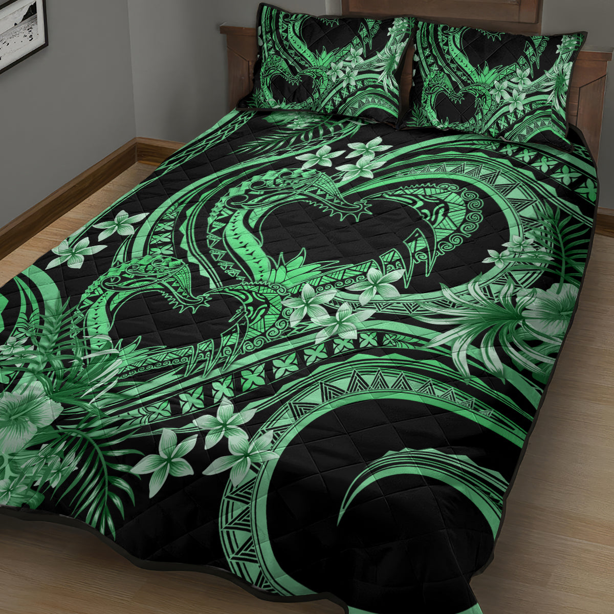Polynesia Valentines Day Forever In My Heart Tattoo Quilt Bed Set Green Style LT9 - Polynesian Pride