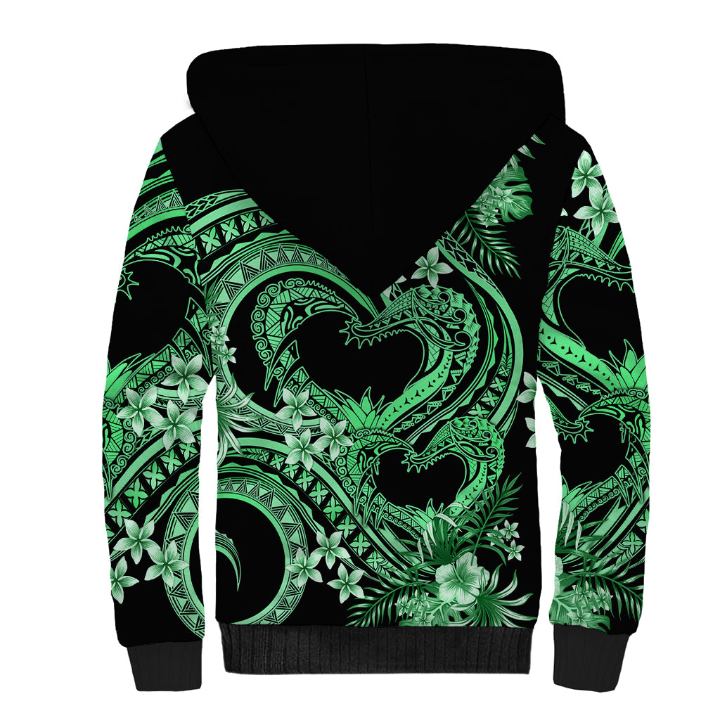 Polynesia Valentines Day Forever In My Heart Tattoo Sherpa Hoodie Green Style LT9 - Polynesian Pride