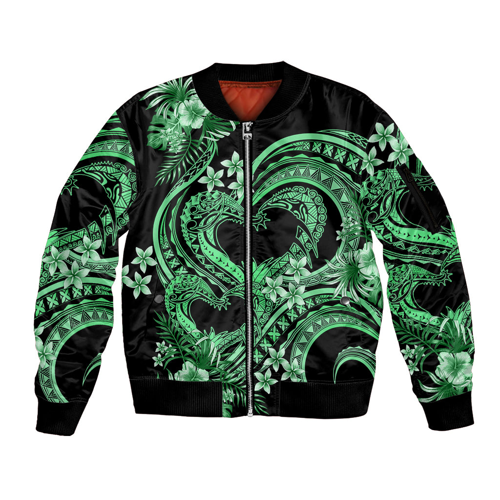 Polynesia Valentines Day Forever In My Heart Tattoo Sleeve Zip Bomber Jacket Green Style LT9 Unisex Green - Polynesian Pride