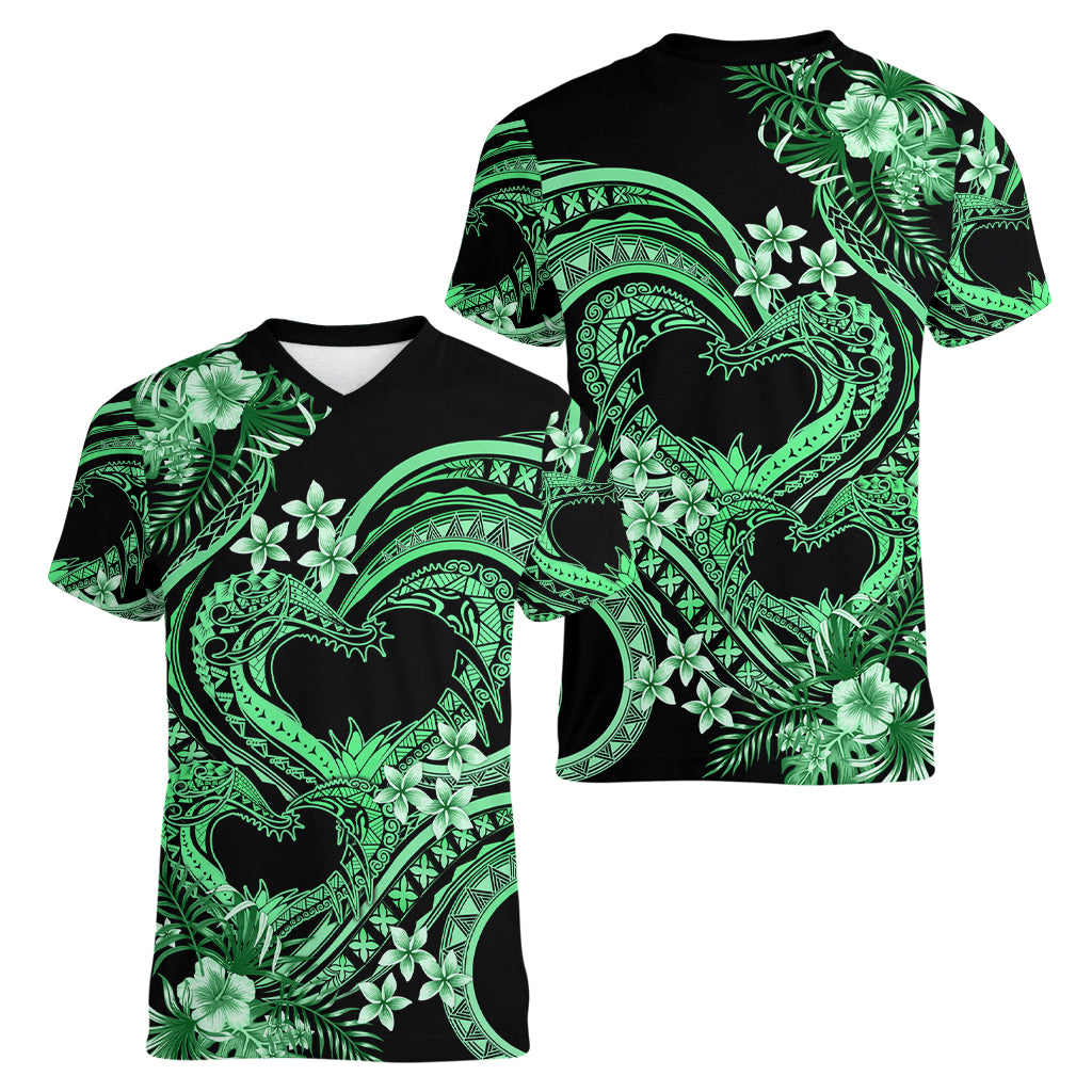Polynesia Valentines Day Forever In My Heart Tattoo Women V Neck T Shirt Green Style LT9 - Polynesian Pride