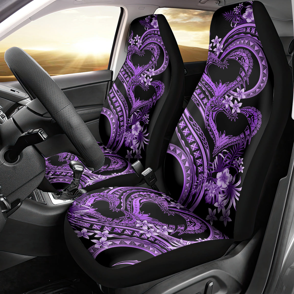 Polynesia Valentines Day Forever In My Heart Tattoo Car Seat Cover Purple Style LT9 - Polynesian Pride