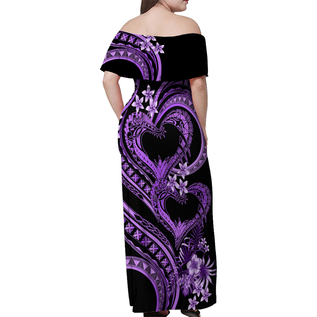 Polynesia Valentines Day Forever In My Heart Tattoo Family Matching Off Shoulder Maxi Dress and Hawaiian Shirt Purple Style LT9 - Polynesian Pride
